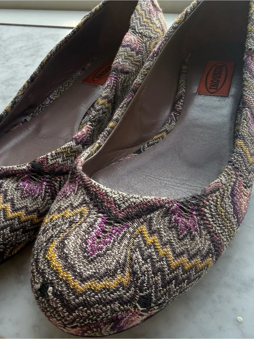 Missoni Multicolor Knit Pattern Ballet Flats — Black, Purple, Yellow Accents